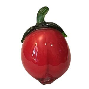 Handcrafted Glass Tomato??? Paperweight Red & Green